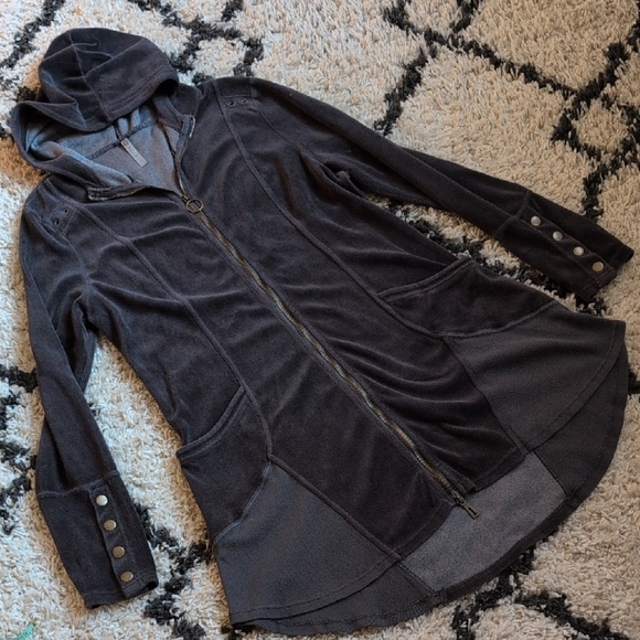 XCVI Charcoal Gray Zip-Up Hooded Sweatshirt - Picture 2 of 10